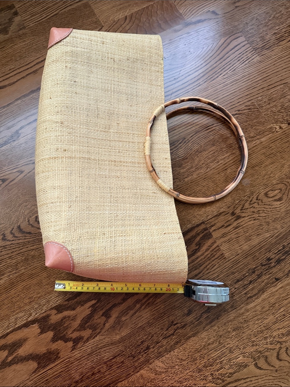 Large fabric lined Straw Tote Bag with Bamboo Handles - Natural - Picture 9 of 14